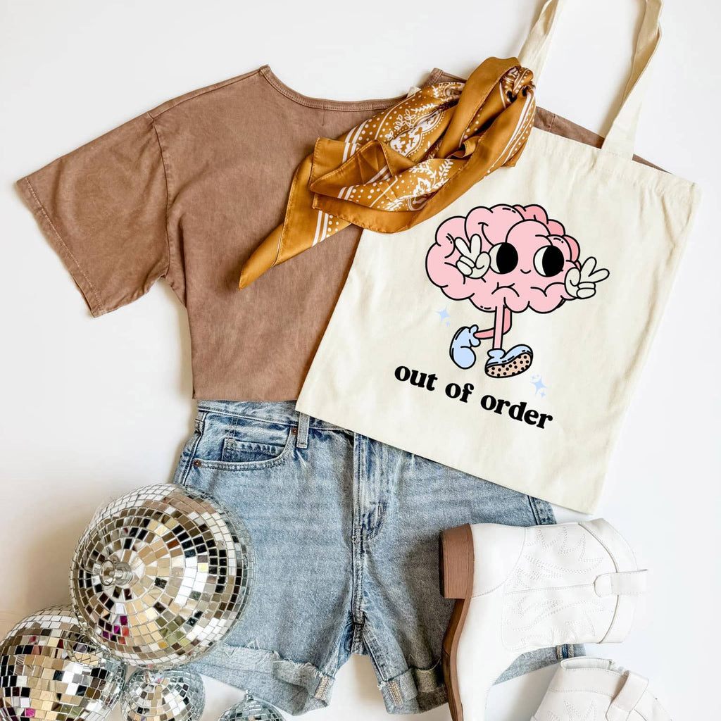 Out of Order Tote Bag Cute Brain Funny Mental Health Gift