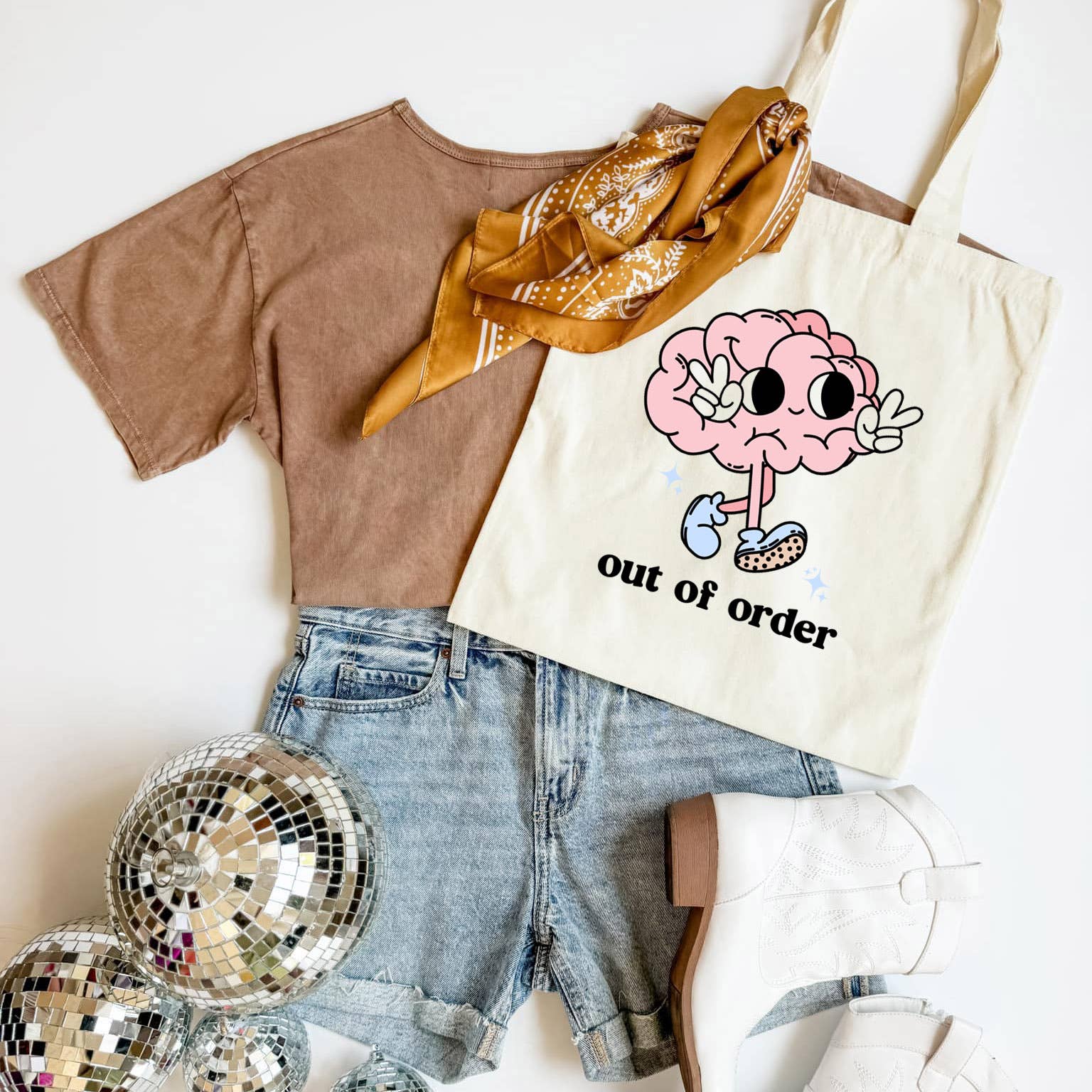 Out of Order Tote Bag Cute Brain Funny Mental Health Gift