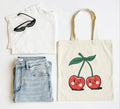Vintage Cherry Tote Bag Cute Retro Canvas Market Tote