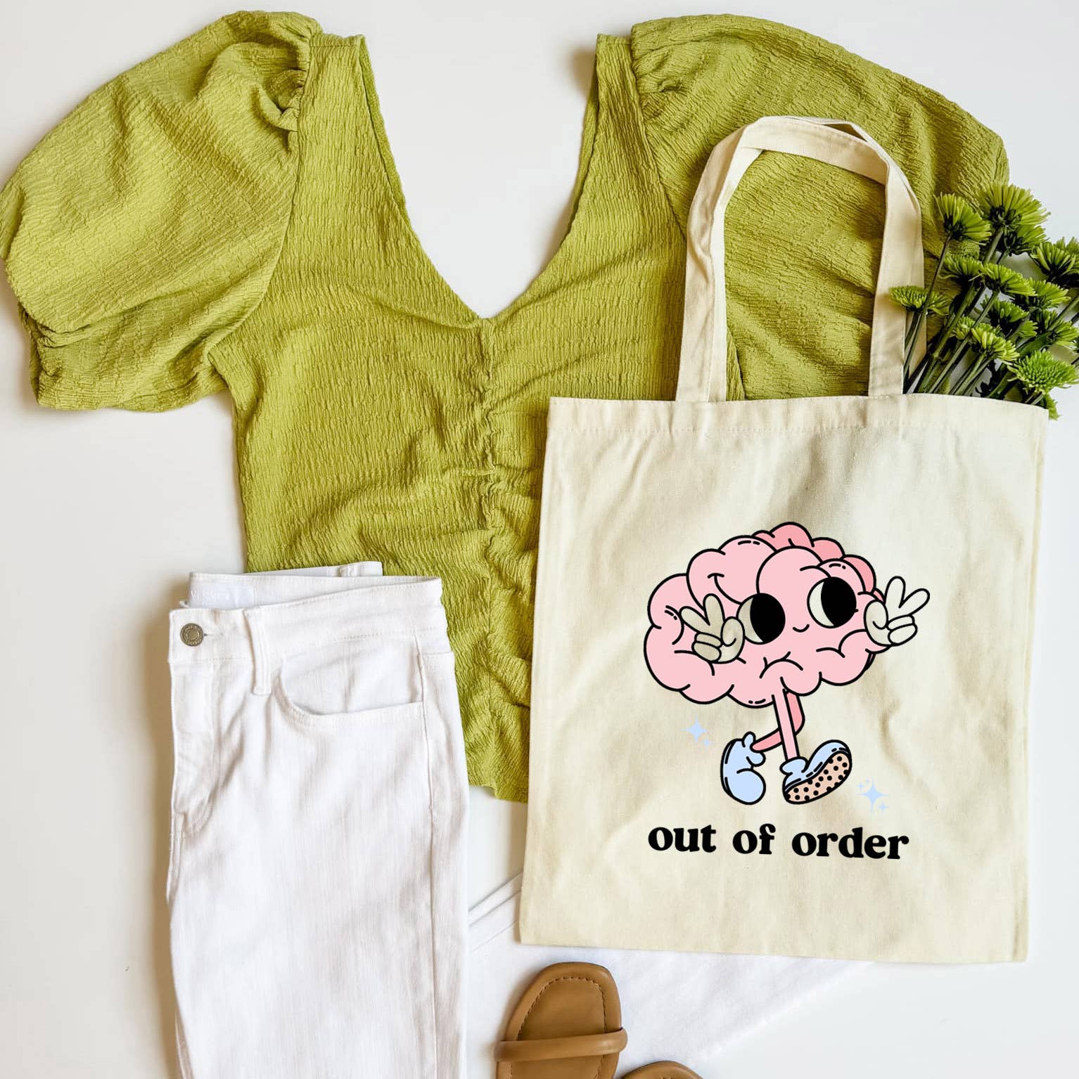 Out of Order Tote Bag Cute Brain Funny Mental Health Gift