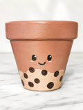 🧋 4” Hand-Painted Terracotta Pot – Boba Tea Buddy