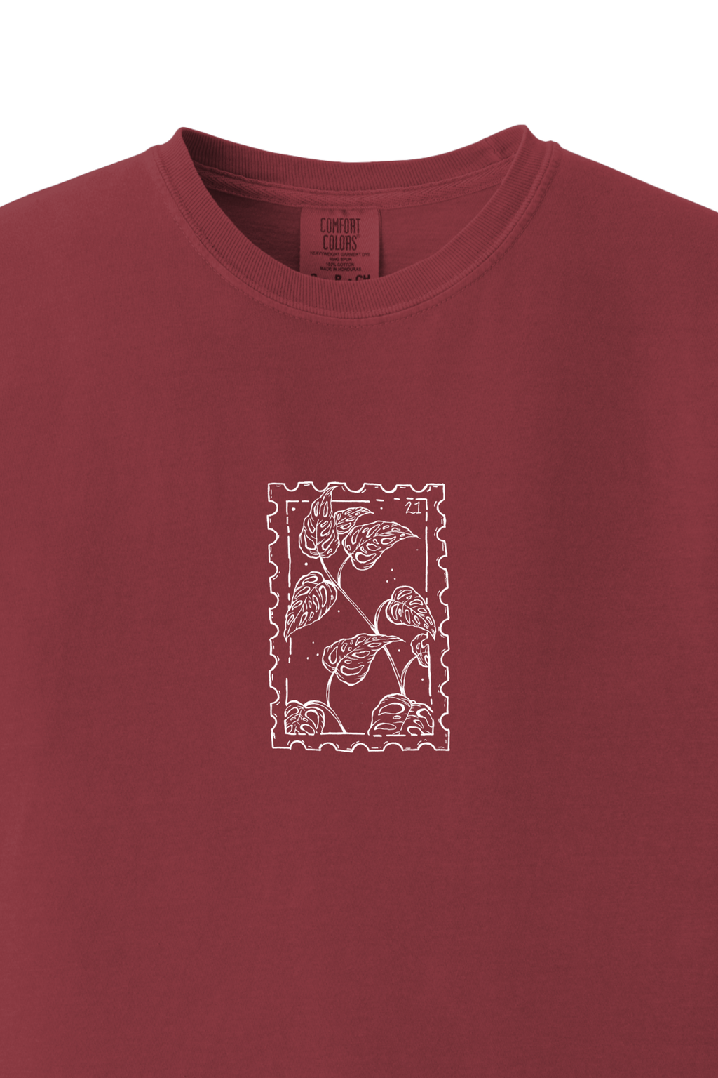 Monstera Plant Postage Stamp T-shirt Comfort - Washed Red