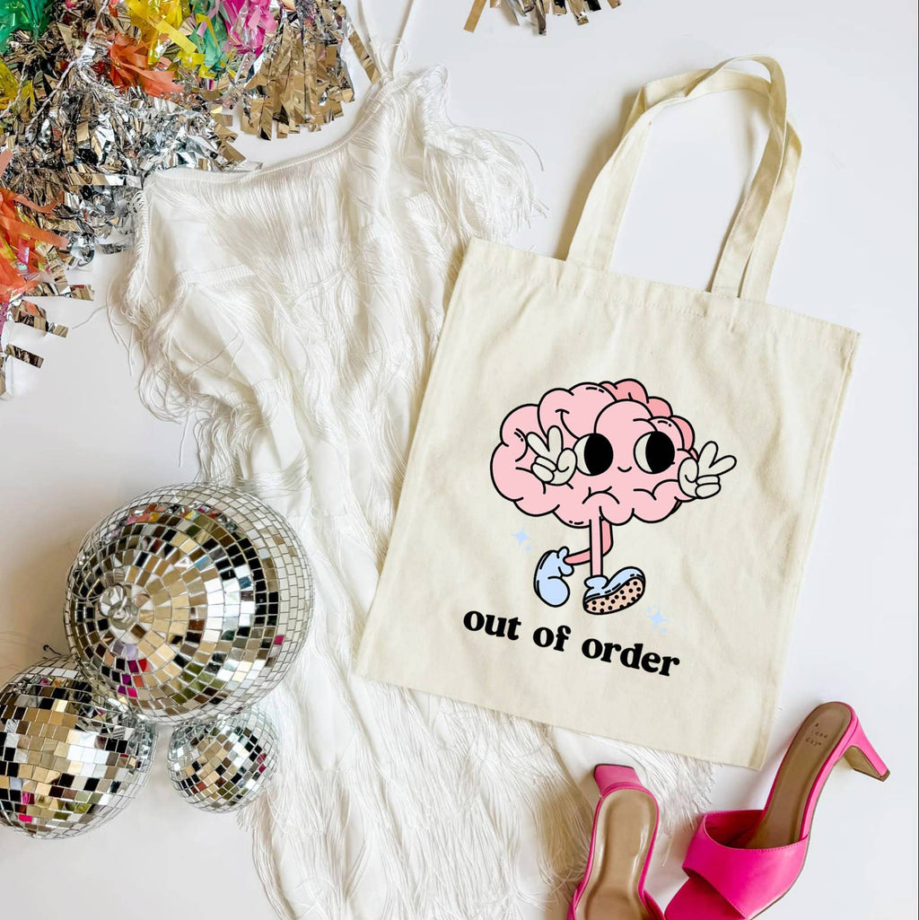 Out of Order Tote Bag Cute Brain Funny Mental Health Gift