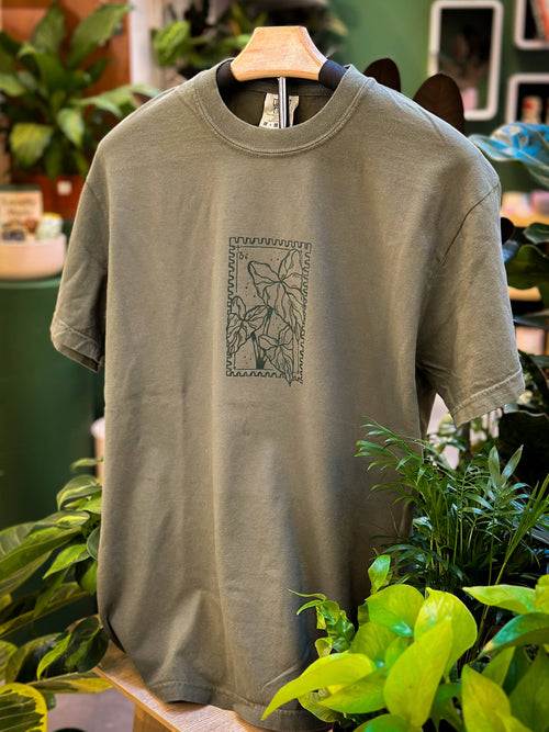Alocasia Plant Stamp T-Shirt - Dark Green