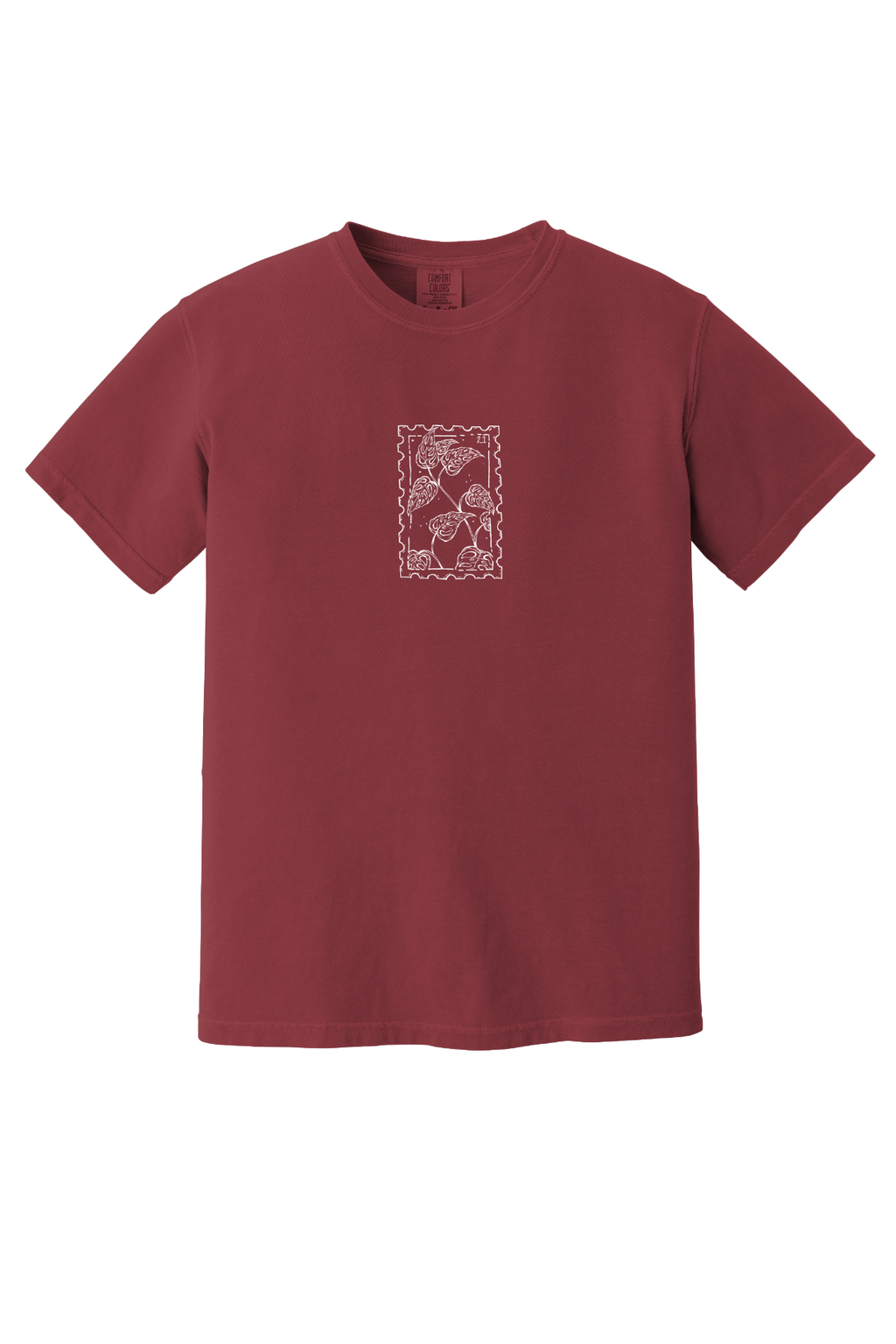 Monstera Plant Postage Stamp T-shirt Comfort - Washed Red
