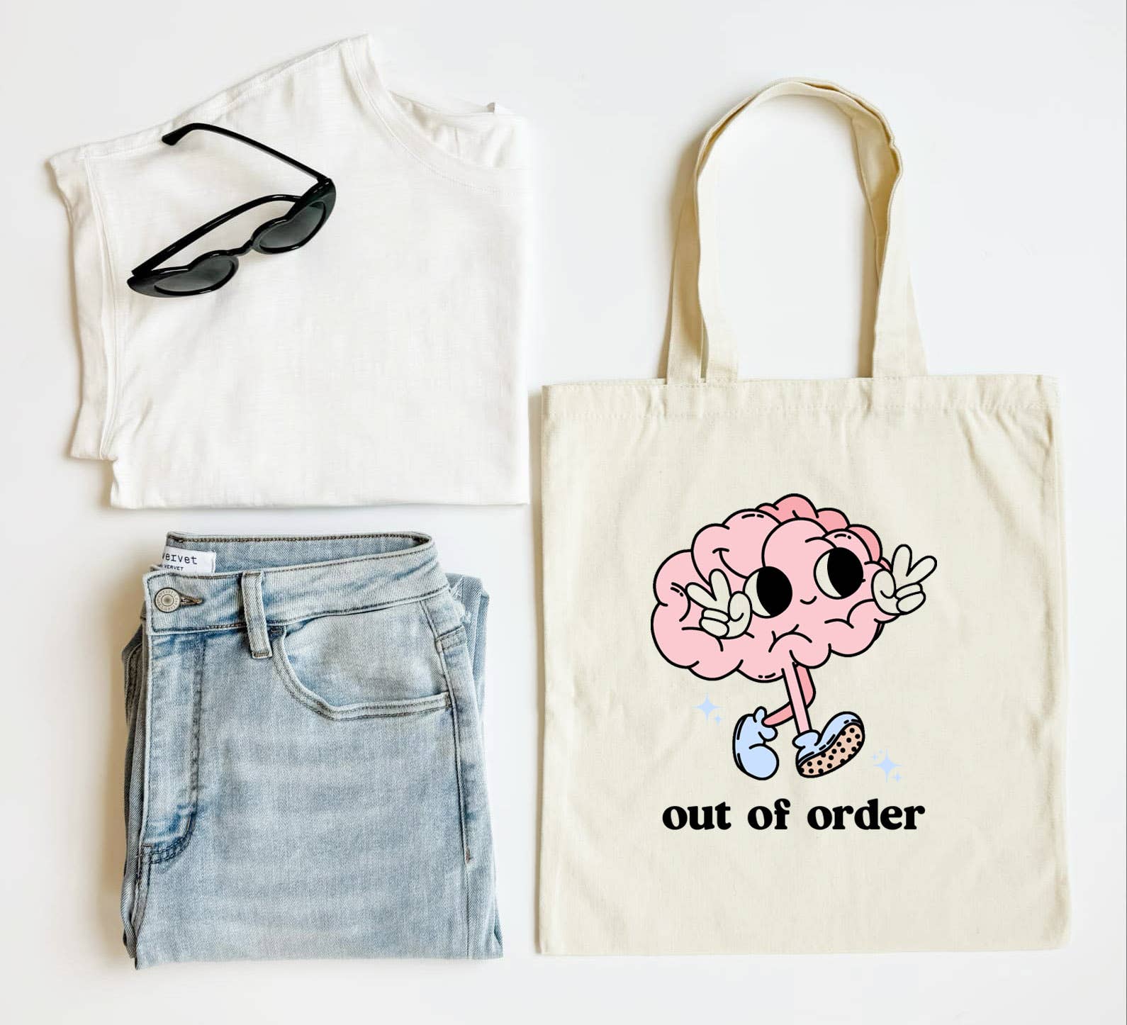 Out of Order Tote Bag Cute Brain Funny Mental Health Gift