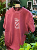 Monstera Plant Postage Stamp T-shirt Comfort - Washed Red